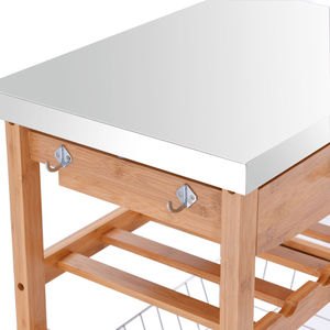 Modern <b>Oak</b> Mobile Kitchen Island Shelf 60x40x85cm with Wheels-KIB003 - Product Image 3