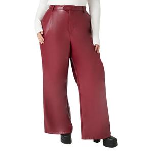 Pantalones de cuero de gran tamaño para mujer, tendencia de verano 2024, mallas decoradas elásticas de tamaño libre informales, logotipo de invierno plano medio transpirable - Product Image 1