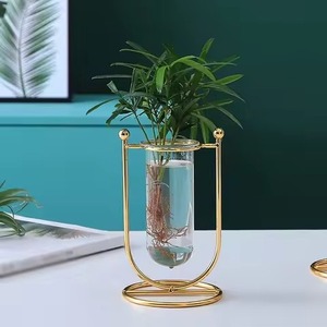 Jarrón de Vidrio y Metal para Mesa, Pequeño Jarrón Decorativo de Vidrio para Plantas y Flores - Product Image 4