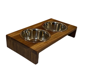 Acacia Wooden <b>Feeder</b> for Pet with Stainless Steel Pet Bowl Double Feeding Bowl Diner Elevated Stand for Providing Food and Water - Product Image 1