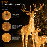 Famille de rennes en fibre de verre grandeur nature avec LED, étanches IP65, statues décoratives de Noël pour l'extérieur, grandes décorations festives pour centres commerciaux