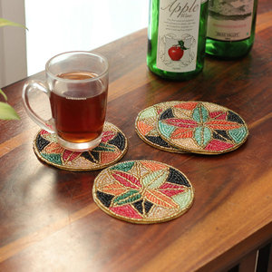 Posavasos de Arte Textil Bohemio Coloridos, Decoración de Mesa Hecha a Mano, Diseño con Cuentas, Decoración Clásica Única para el Hogar, Poliéster Personalizado - Product Image 3