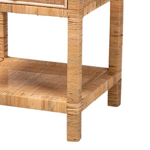 Amoll 1 Minimalist Design Solid <b>Wood</b> Rattan Nightstand 1-Drawer <b>Bedside</b> <b>Cabinet</b> in Natural Brown for Apartment or Living Room - Product Image 5