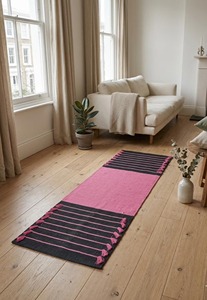Alfombra Rectangular Contemporánea de Chenilla, Rosa y Negra a Rayas, Tejida, Decoración para el Hogar - Product Image 3
