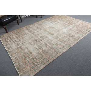 พรมตุรกีโบราณสีเบจสีเขียวขนาด6.4x10.2ฟุตขนสัตว์ทำด้วยมือทำจากยางรองสี่เหลี่ยมผืนผ้าสำหรับวัยรุ่นพรมข้างเตียง - Product Image 2