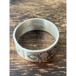 Handmade Navajo Sterling <b>Silver</b> Band <b>Ring</b> Statement <b>Boho</b> Ethnic Geometric Design Cut Stone Dainty and Everyday Wear Size 14 - Product Image 5