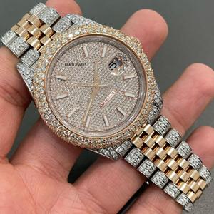 Reloj de Lujo Antiguo de Dos Tonos con Moissanita, Chapado en Oro Rosa y Plata, Joyería Hip Hop, Esfera con Diamantes VVS1, Correa de 20mm - Product Image 2