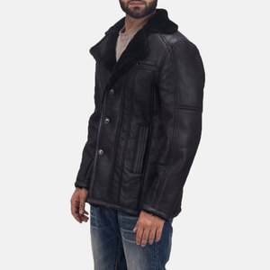 Chaqueta de Cuero Genuino para Hombre con Forro de Piel Sintética, Cuello Camisero, Cierre de un Solo Botón, Resistente al Viento, Estilo Casual de Invierno - Product Image 4