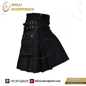 กระโปรงกีฬาแบบกอธิคสีพื้นคุณภาพสูงสไตล์วินเทจ พร้อมเข็มขัดโลหะ กระโปรงจีบมีกระเป๋าเท่ๆ สำหรับผู้ชาย แฟชั่นอุปกรณ์เสริม - Product Image 4