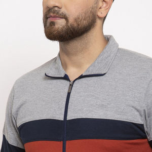Fournisseur en gros Dernier ensemble de survêtement décontracté en coton à blocs de couleur Confortable Veste à col polo et pantalon Ensemble de survêtement pour homme à porter au quotidien - Product Image 3