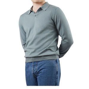 Polos a granel 100% tela de algodón contraste Color camisetas de manga larga para hombres Stand Collar hombres camisetas de manga larga para hombres - Product Image 4