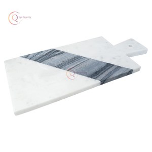 Planche à découper en marbre blanc naturel fait à la main avec poignée Bloc à découper rectangulaire élégant pour vaisselle de cuisine - Product Image 1