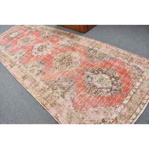 4.7x12.6 ft Vintage Turkish Rug, <b>Runner</b> Rug, <b>Red</b> White Striped Wool Rug - Product Image 3