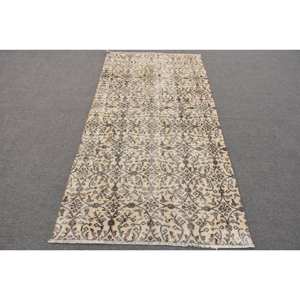 Alfombra tradicional de lana marrón Beige de 3,6x6,7 pies, diseño de retazos turco hecho a mano para entrada, pasillo, sala de estar, uso de látex - Product Image 1