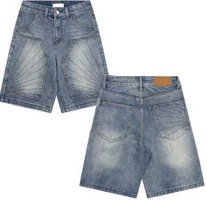 กางเกงขาสั้นผ้าเดนิมขาสั้นทรงตรงสำหรับผู้ชายกางเกงขาสั้นระบายอากาศได้ดีสำหรับฤดูร้อนผ้าเดนิมสีซีดแดดคุณภาพสูงสำหรับผู้ชาย - Product Image 1