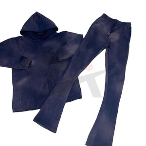 Conjunto de chándal acampanado lavado con ácido para hombre Ropa informal de manga larga Joggers y chaqueta Logotipo personalizado/Marca Pedidos a granel Chándal - Product Image 5