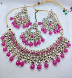 Conjunto de collar polaco Mehndi con Maang Tikka para mujer, conjunto de collar de alta calidad tradicional indio, se puede personalizar en cualquier color - Product Image 4