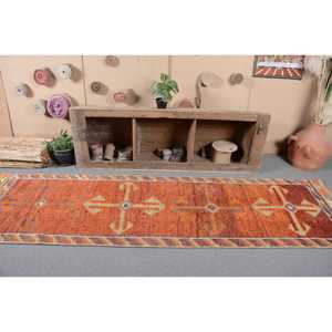 3x10.3 ft <b>Rug</b>, Turkish Vintage <b>Runner</b> <b>Rug</b>, Orange Herki Wool <b>Rug</b> - Product Image 4