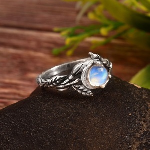 925 Sterling Silver Classic Style Leaf Oxidized <b>Ring</b> with Ethiopian <b>Opal</b> - Product Image 3