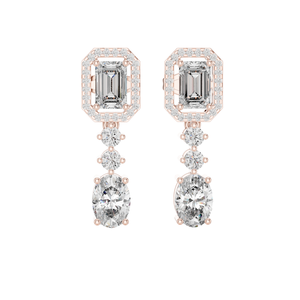 Boucles d'oreilles pendantes en diamant de laboratoire 3,03 CT, clarté VVS-VS EF, taille émeraude et ronde, or 18 carats, 14 carats, 10 carats et argent 925, rose, jaune - Product Image 1