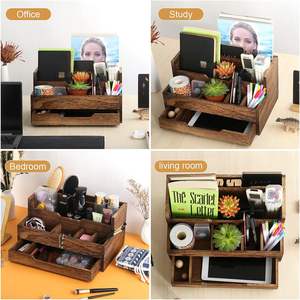 Wood Desk Organizer with <b>Drawer</b> Vintage File Organizer for Office Supplies <b>Storage</b> & Desk Accessories Great for Office <b>Desktop</b> - Product Image 5