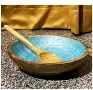 Cuenco de madera de mango pulido elegante y ecológico de la India, plato para servir, resina epoxi para ensalada, fruta, aperitivos, celebraciones de graduación - Product Image 2