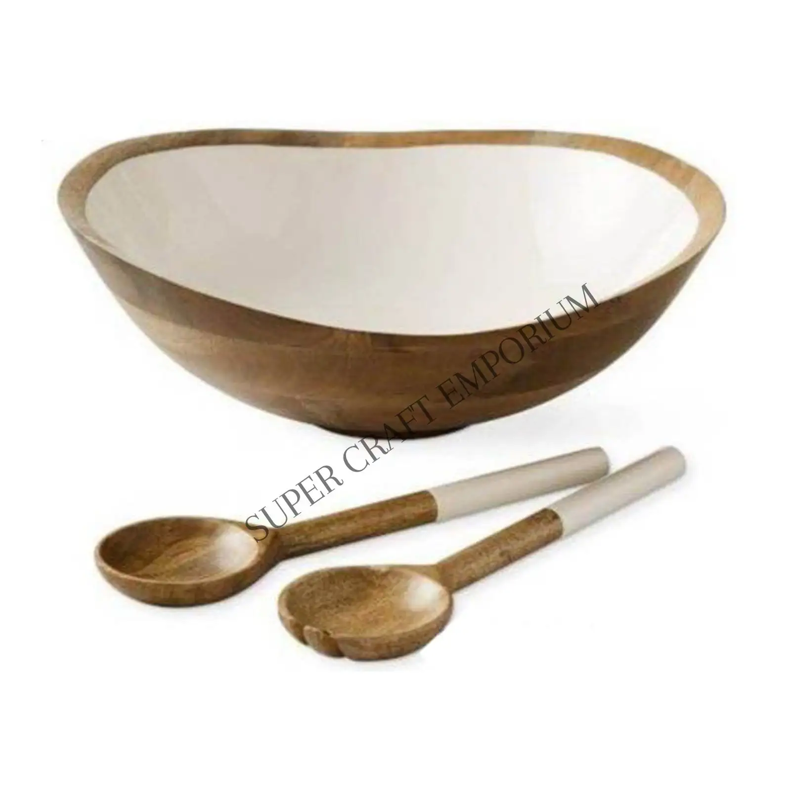 Wholesale Customized Handmade Mango Wood Enameled Bowl W/ Derver for Multipurpose Use and with best quality
