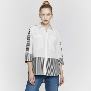 Camisa Casual de Mujer a Rayas con Cuello Camisero, Manga Tres Cuartos, Popelina Lavable, para Primavera y Verano - Product Image 6