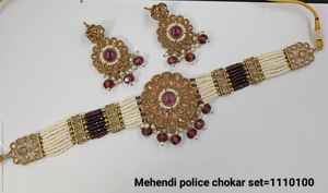 Diseño de flores elegante chapado en oro tradicional Motipearl & Drop Kundan tachonado gargantilla collar pendiente Mangtika conjunto de joyería SetWomen - Product Image 2