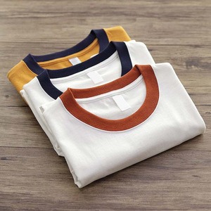 Logo personnalisé col rond sport t-shirt blanc sonnerie t-shirt à manches courtes coton contraste col hommes sonnerie t-shirts été - Product Image 6
