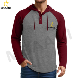 เสื้อฮู้ดผู้ชายแขนยาวลำลองสไตล์สปอร์ตแฟชั่นแบบสวม มีฮู้ด คอเสื้อตัดสี พร้อมเชือกผูก - Product Image 1