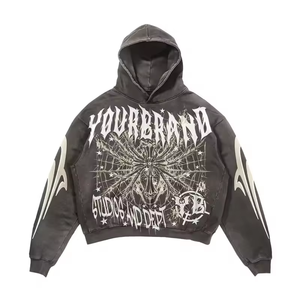 Alta calidad Vintage 100% algodón Unisex Streetwear sólido invierno ácido lavado Jogging conjunto bordado Sudadera con capucha pantalones de chándal acampanados - Product Image 2