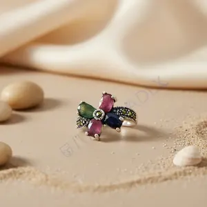 แหวนเงินแท้ 925 สำหรับผู้หญิง ประดับพลอย ชุบทอง แหวนเพชร CZ สไตล์ศาสนา พร้อมเทคนิคการฝังแบบอินเลย์ - Product Image 1