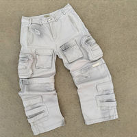 Erkek % 100% pamuk Denim Baggy kot sokak büyük cepler ile yüksek kaliteli kargo pantolon giymek ve yıkanmış baskı kış tarzı