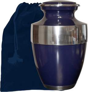 Urna de cremación azul para cenizas humanas Urna humana para adultos conmemorativa personalizada con bolsa de terciopelo y personalización - Product Image 2