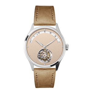 Relojes Mecánicos de Lujo para Hombre con Logotipo Personalizado OEM ODM, Tourbillon, Calendario Retrogrado, Caja de Acero Inoxidable de 40 mm, Correa de Cuero - Product Image 1