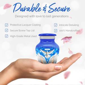 โกศสีน้ําเงินสําหรับเถ้า - นกที่ระลึกพร้อมกล่องและถุง - ถือเถ้าได้ 3 ลูกบาศก์นิ้ว - โกศขนาดเล็กทําด้วยมือสําหรับเถ้ามนุษย์ - Product Image 5