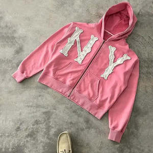 Custom Distressed Embroidered <b>Hoodie</b> for <b>Men</b> Heavyweight Fabric Patches Stitch Digital Printing <b>Lined</b> Design - Product Image 2