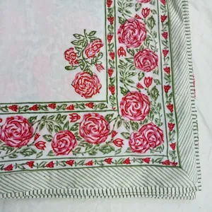 Cobertor estampado floral de algodão, cobertor macio de algodão, para presente do dia das mães, cobertor de 3 camadas, branco indiano de kantha