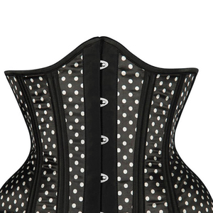 <b>CORSETS</b> Black and <b>White</b> Polka Dot Print Curvy Underbust Waist Slimming Satin Bustier <b>Corset</b> Manufacturer From Pakistan - Product Image 5