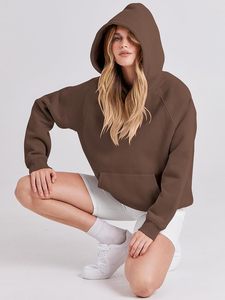 Venta al por mayor de alta calidad de las mujeres de gran tamaño de lana sudaderas de manga larga con capucha camisas bolsillos insignia ropa de otoño - Product Image 5