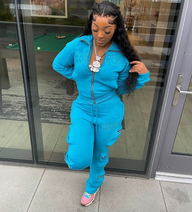 Cremallera inferior Cargo pantalón Sudadera con capucha conjunto de alta calidad 100% algodón 10 bolsillos Cargo pantalones cremallera Sudadera con capucha conjuntos para mujer - Product Image 6