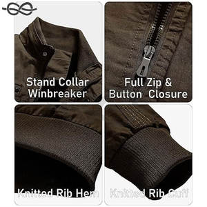 Veste homme légère en coton multi-poches avec fermeture éclair à l'avant et col montant Veste coupe-vent décontractée d'extérieur avec fermeture éclair complète - Product Image 6