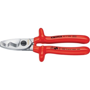 Tijeras para cables con aislamiento por inmersión certificadas por KNIPEX VDE, 200 mm de longitud, con cabezal cromado para sistemas eléctricos de vehículos recreativos - Product Image 1
