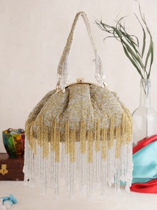 Pochette de soirée Designer chic Double face Travail Cristal Forme ovale Broderie Perle Glands pour la fête - Product Image 3