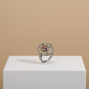 Anello <span class=keywords><strong>in</strong></span> <span class=keywords><strong>argento</strong></span> Sterling 925 con granato Design a cerchio con grana di corteccia rosso con anello <span class=keywords><strong>in</strong></span> <span class=keywords><strong>argento</strong></span> Vintage perfetto placcato oro - Product Image 2