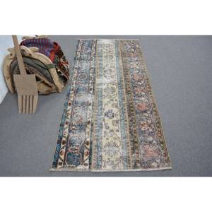 Tapis Turc Vintage Beige Bleu 3.1 X 6.7ft Laine Faite à la Main avec Pile en Peluche Hauteur Forme Rectangulaire Motif Abstrait pour Chambre - Product Image 1
