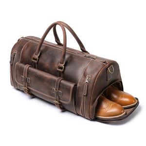 Sac polochon en cuir véritable unisexe personnalisé pliable de grande capacité chaussures étanches bagage de voyage portable à fermeture éclair réutilisable - Product Image 1