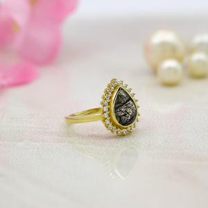 2025 forma de pera 7x10mm anillo de cuarzo rutilo negro oro hecho a mano anillo de compromiso único para mujeres regalo de joyería de piedras preciosas de lujo - Product Image 2