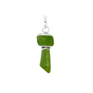 Natural Rough Peridot 8-10mm Größe 925 Sterling Silber Spann zange Set Drop Halskette Anhänger Natural Birth stone Silber Anhänger Charms